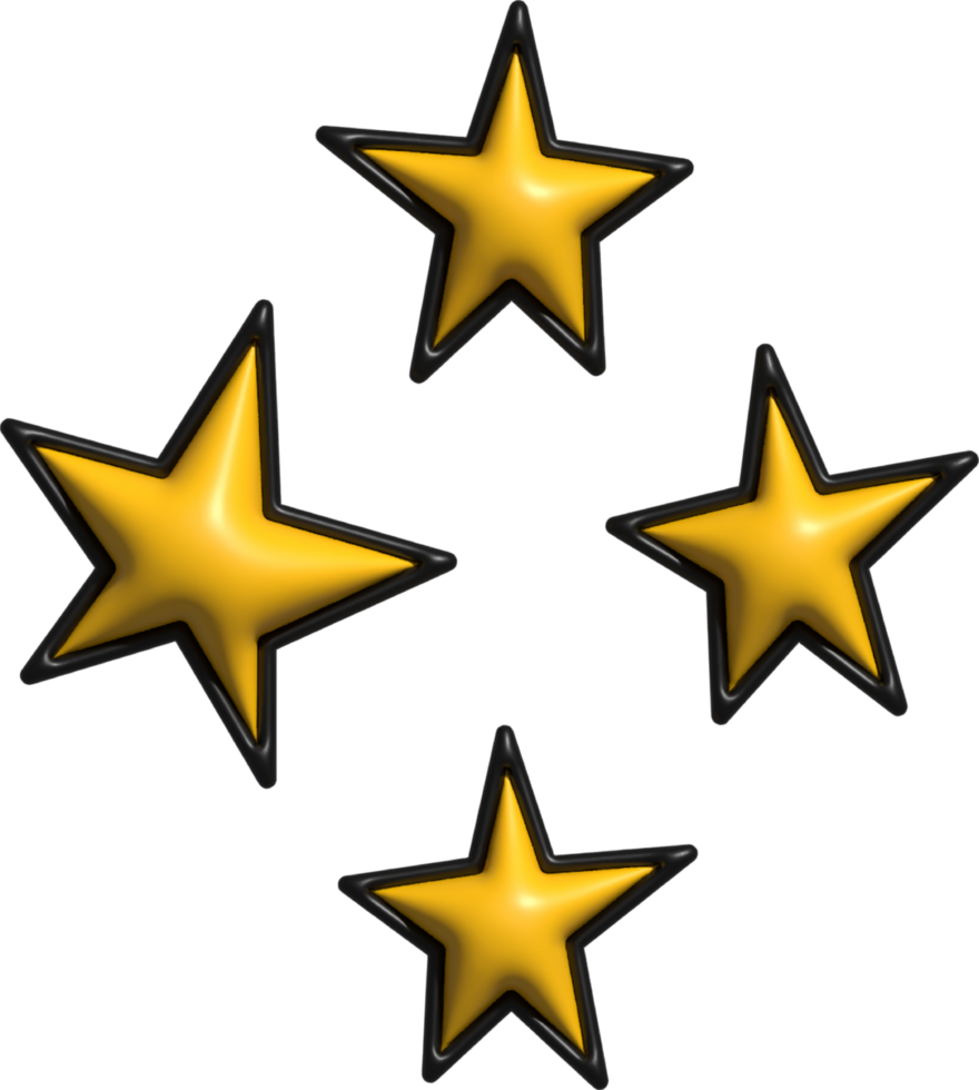 set of golden stars 3d png