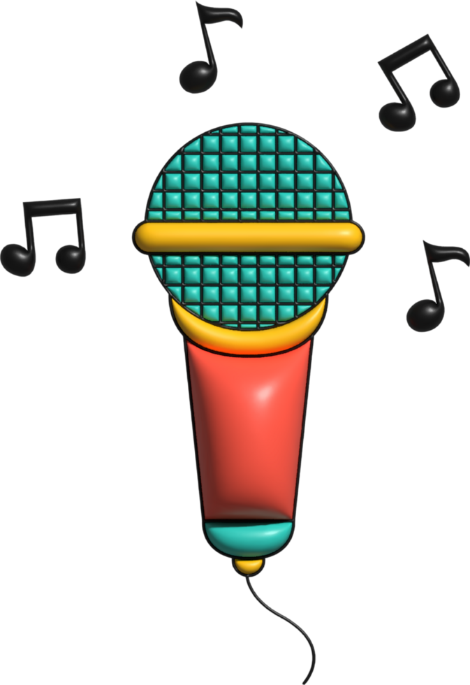 3d microphone with music note iilustration png