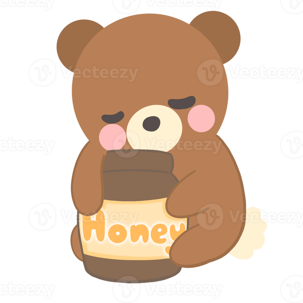 Cartoon little bear holding a jar of honey png