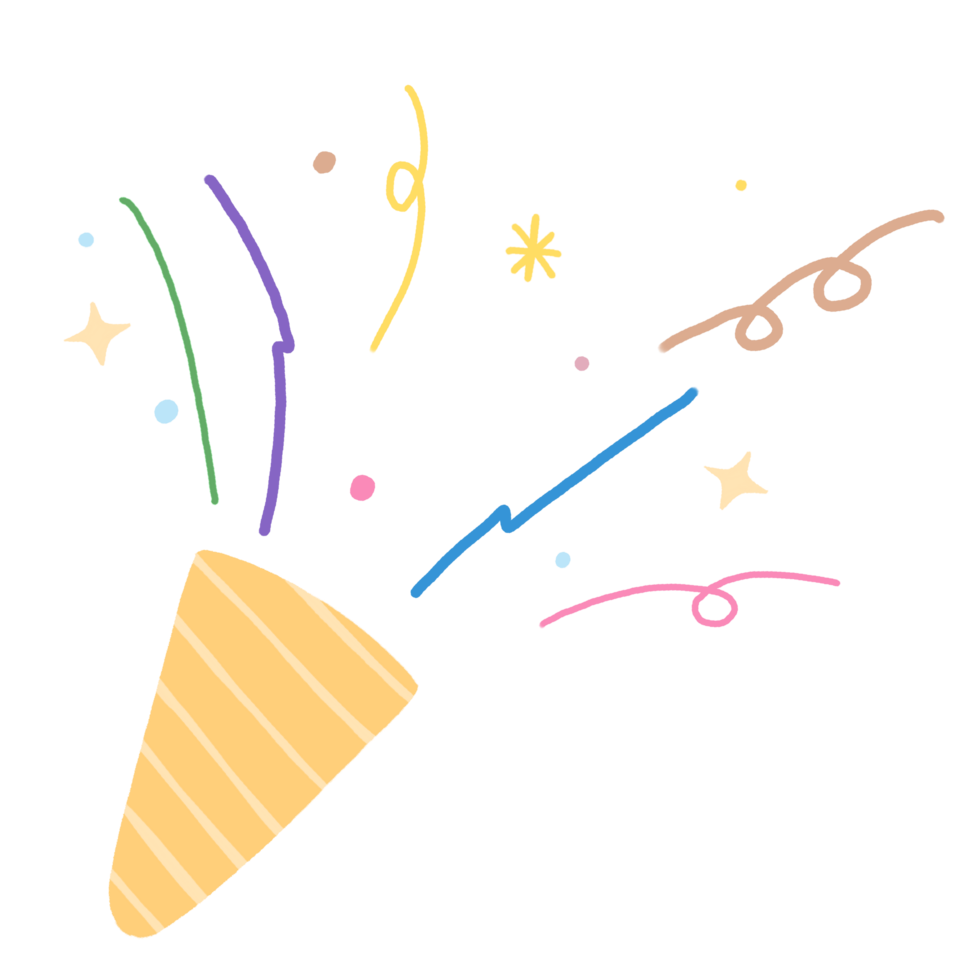 a colorful confetti cone with a stream of confetti png