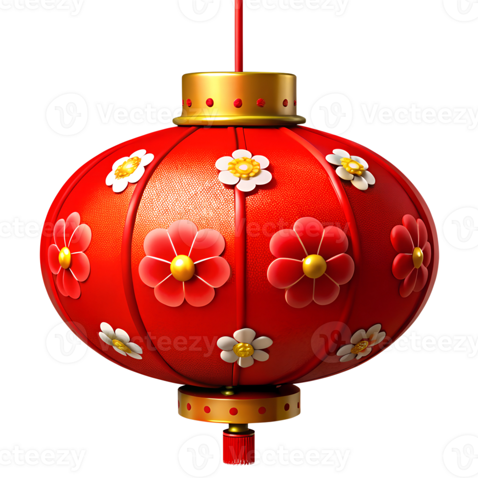 Red Lantern with Flower Pattern and Tassels png