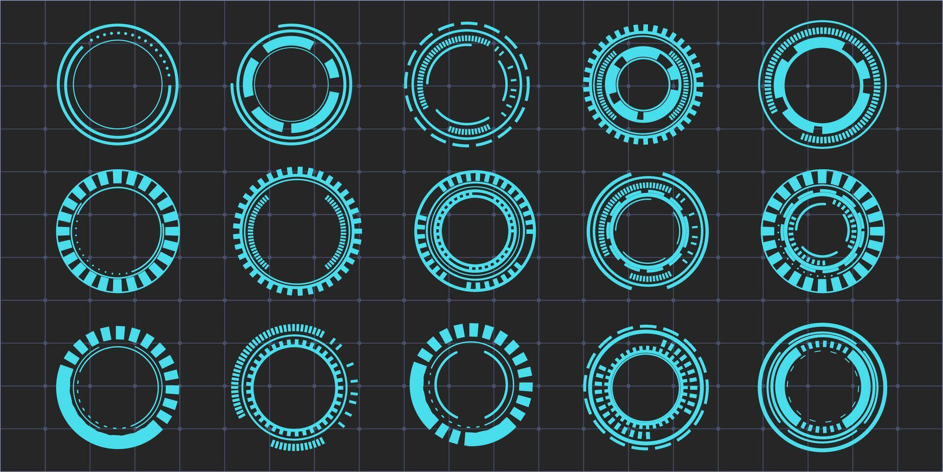 Hud aim pointer optical target, Futuristic focus range indicators, laser crosshair collimator sight. Measurement sniper for sniper gun. Game interface design ui element vector