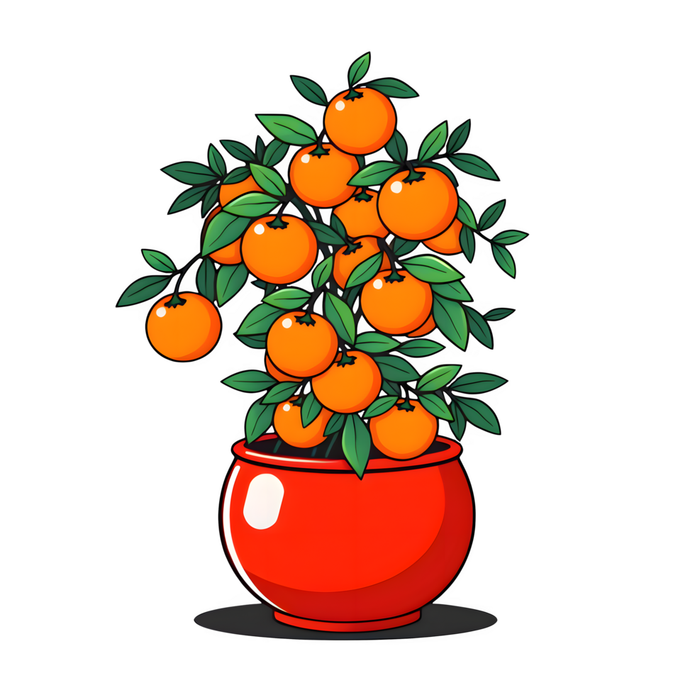 Cartoon Pot Of Chinese Mandarin Oranges Plant png