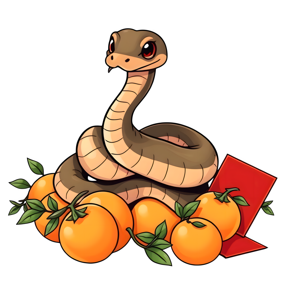 Cartoon Snake On Mandarin Oranges png