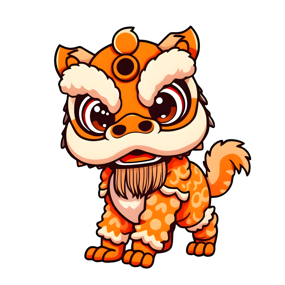 Cartoon Orange Chinese Lion Dance png
