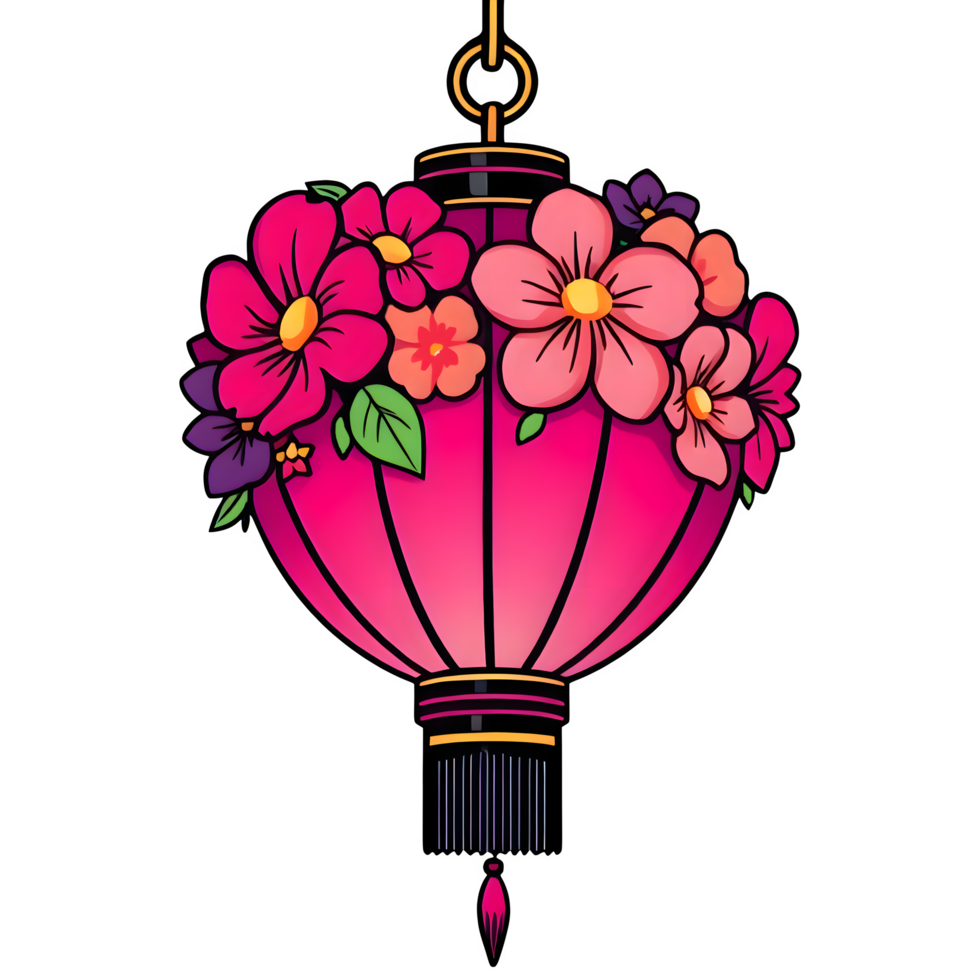 Cartoon Chinese Pink Lantern With Flowers png