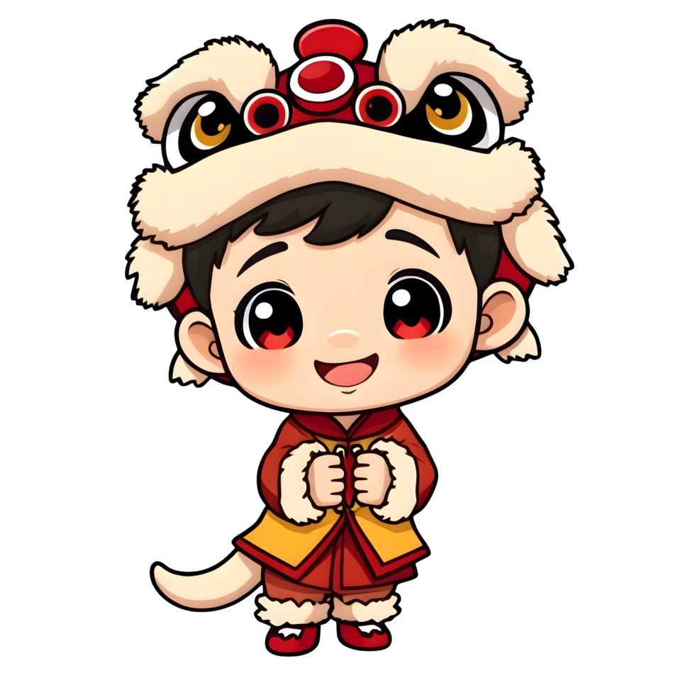 Cute Cartoon Boy In A Chinese Lion Dance Costume png