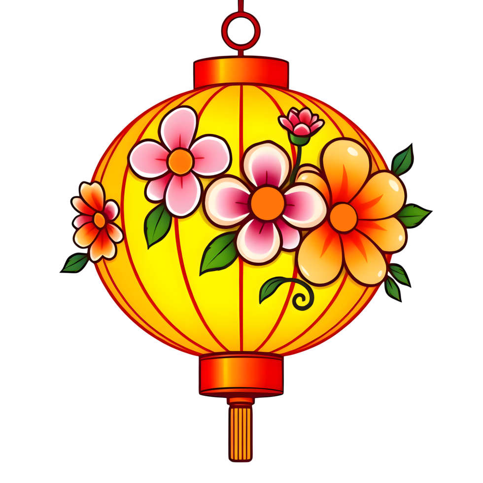 Cartoon Yellow Chinese Lantern With Flowers png