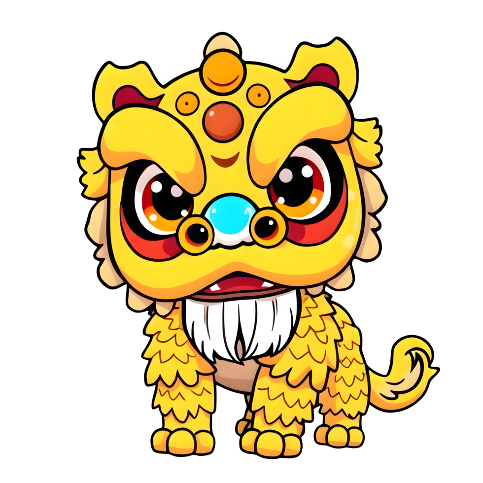 Cartoon Yellow Chinese Lion Dance png