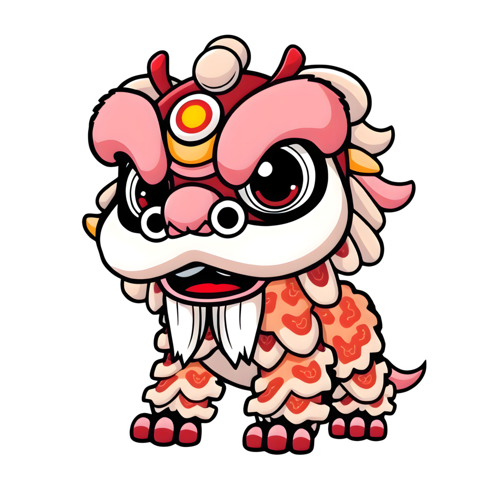 Cartoon Red Chinese Lion Dance png