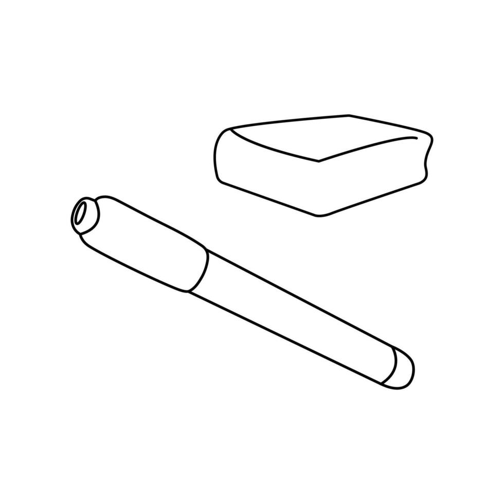 black and white illustration of a felt-tip pen and eraser on a white background. vector