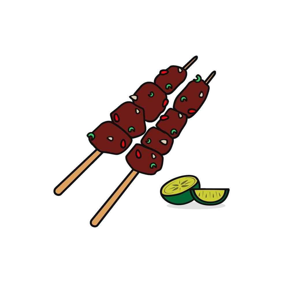 Illustration of A Pair Chicken Satay with Lime Beside of It vector