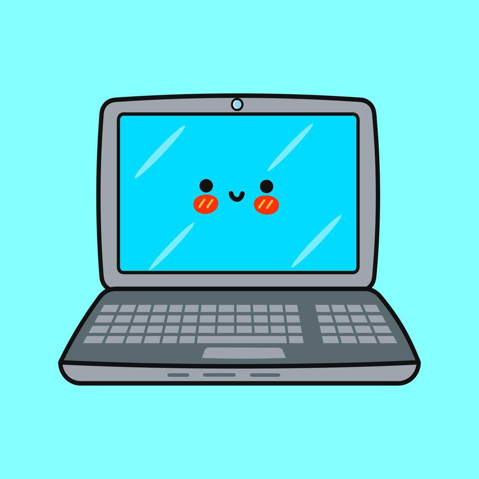 A cartoon laptop with a smiley face on it vector