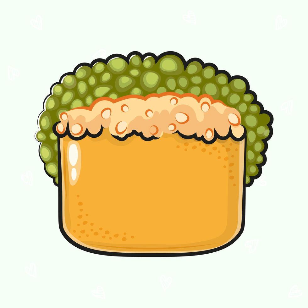 Cute funny Sushi. hand drawn cartoon kawaii character illustration icon. Isolated on green background. Sushi character concept vector