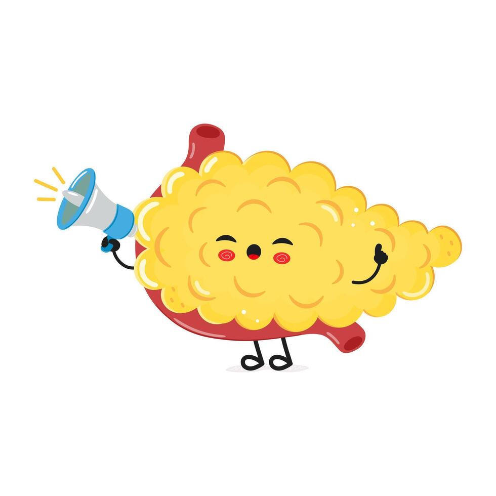 Pancreas with loudspeaker character. hand drawn cartoon kawaii character illustration icon. Isolated on white background. Pancreas screams character concept vector