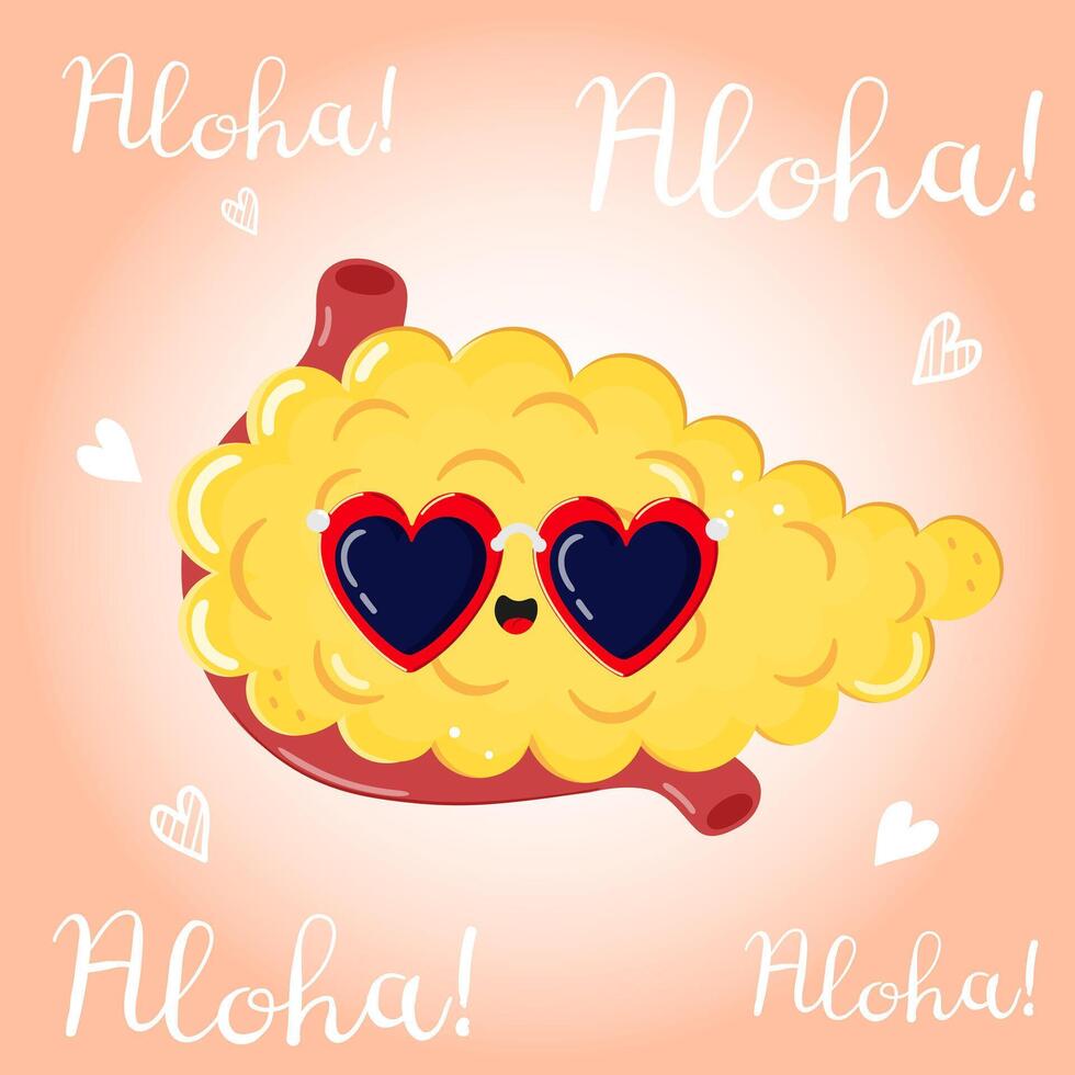 Cute funny Pancreas character. hand drawn cartoon kawaii character illustration icon. Isolated on pink background. Pancreas character concept. Aloha card vector