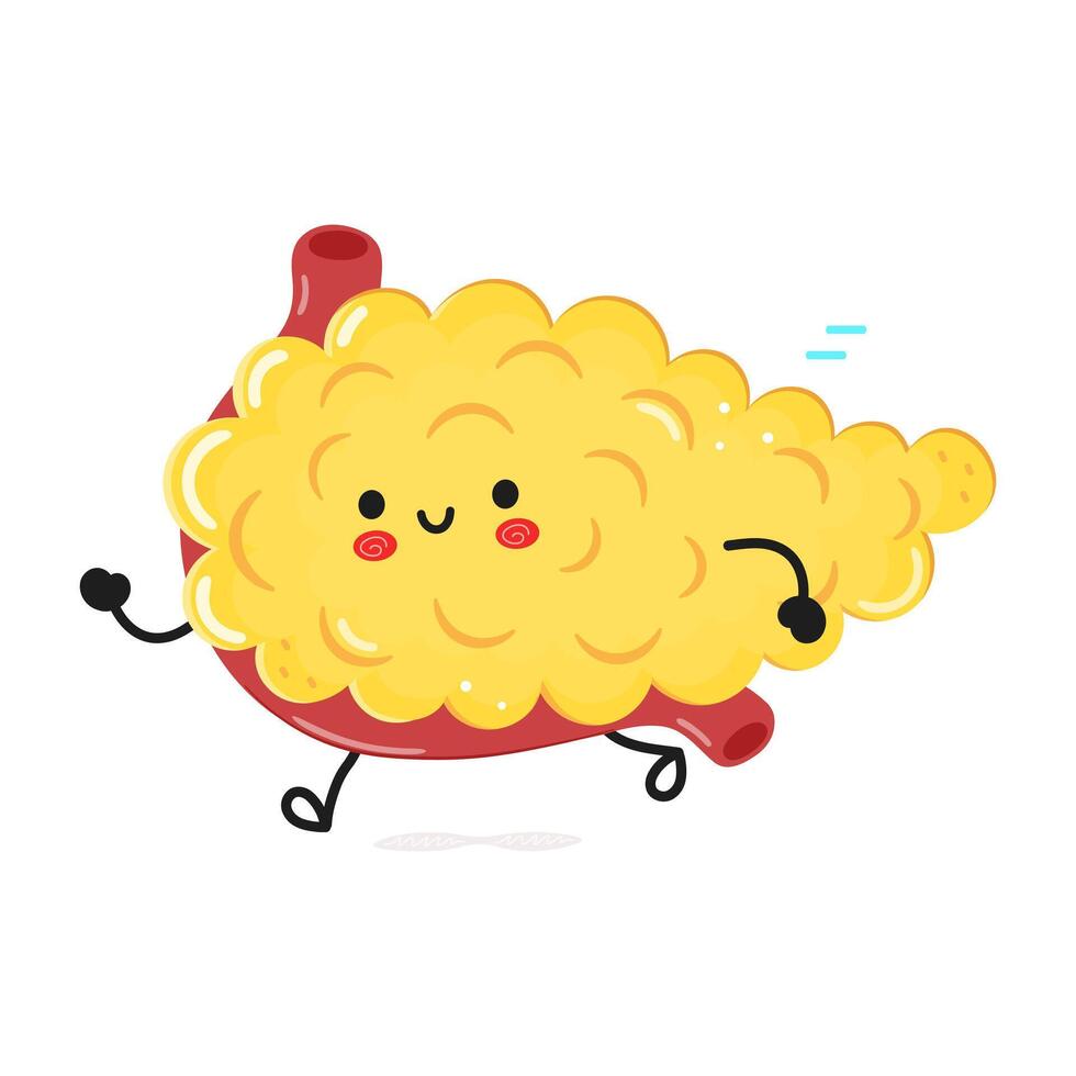 Cute funny running Pancreas. hand drawn cartoon kawaii character illustration icon. Isolated on white background. Run Pancreas concept vector