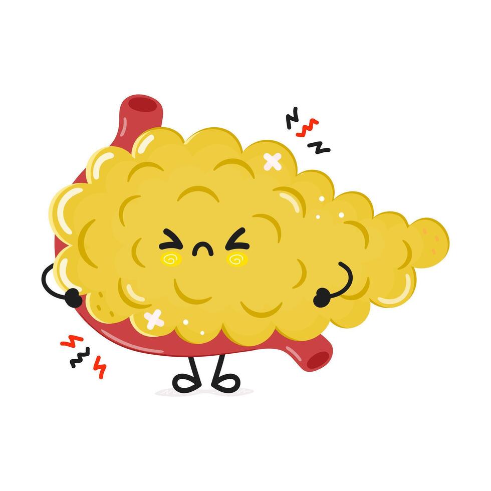 Cute angry Pancreas character. hand drawn cartoon kawaii character illustration icon. Isolated on white background. Sad Pancreas character concept vector