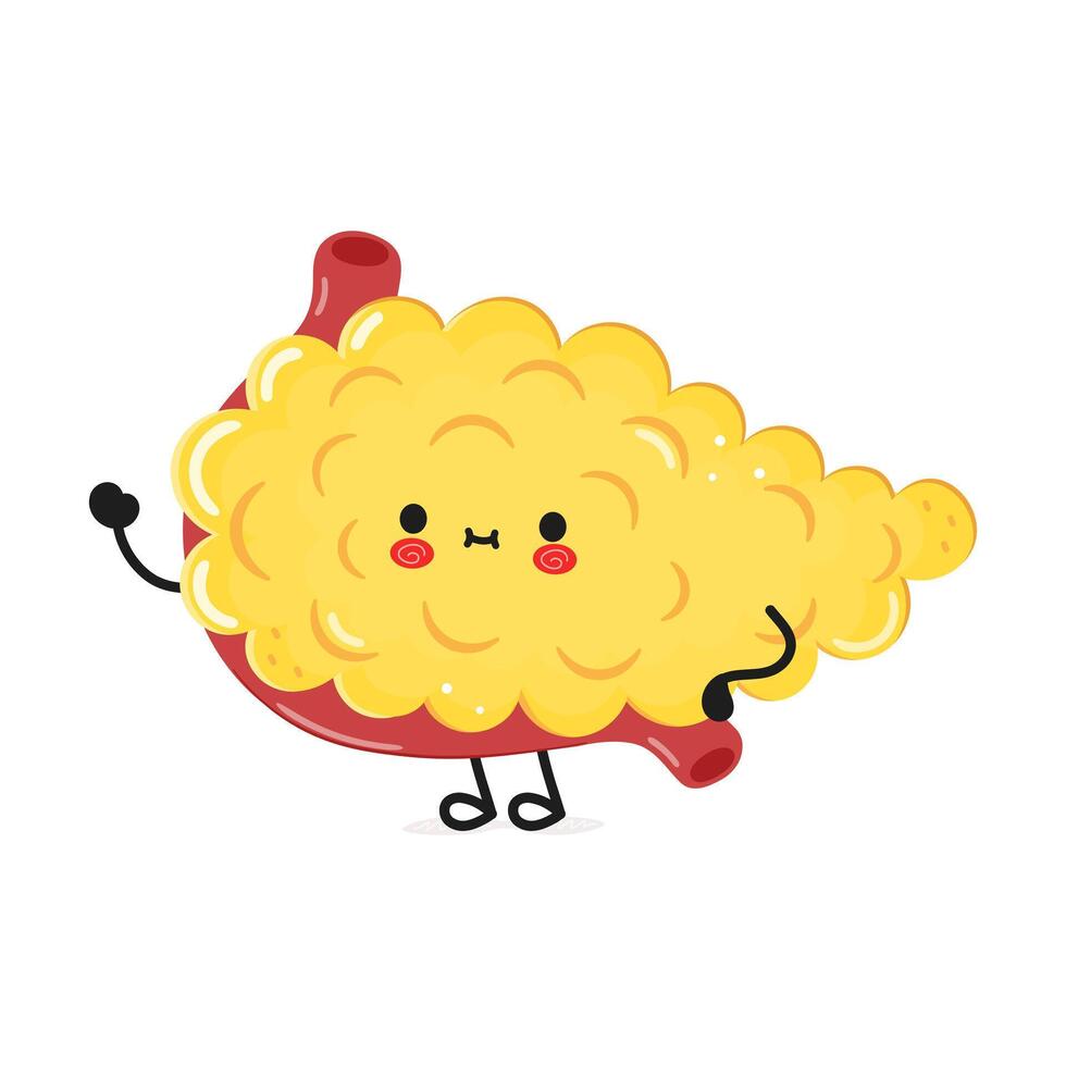 Pancreas waving hand character. hand drawn cartoon kawaii character illustration icon. Isolated on white background. Pancreas character concept vector