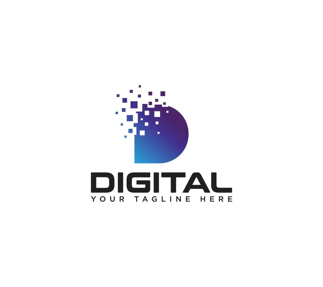D letter digital pixel logo design icon template for technology vector