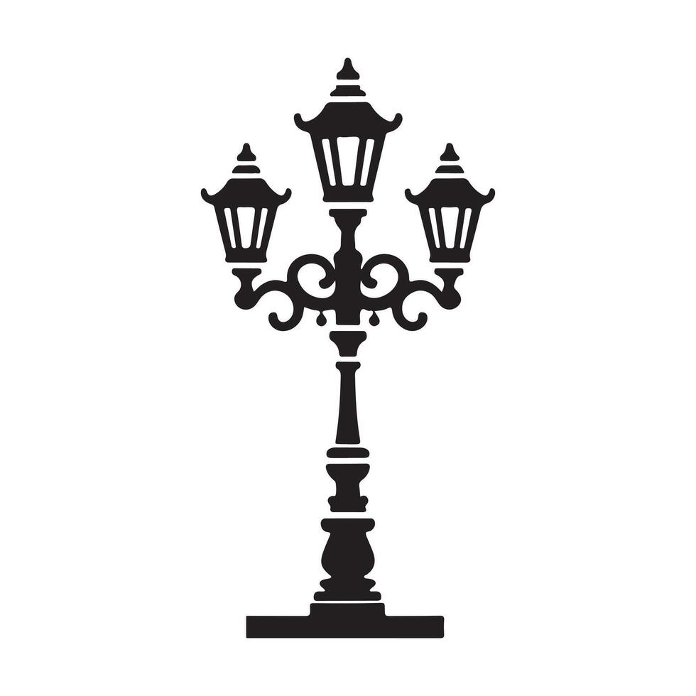 A classic lamppost silhouette, showcasing a slender pole and ornate lantern, symbolizing timeless elegance and guiding light vector