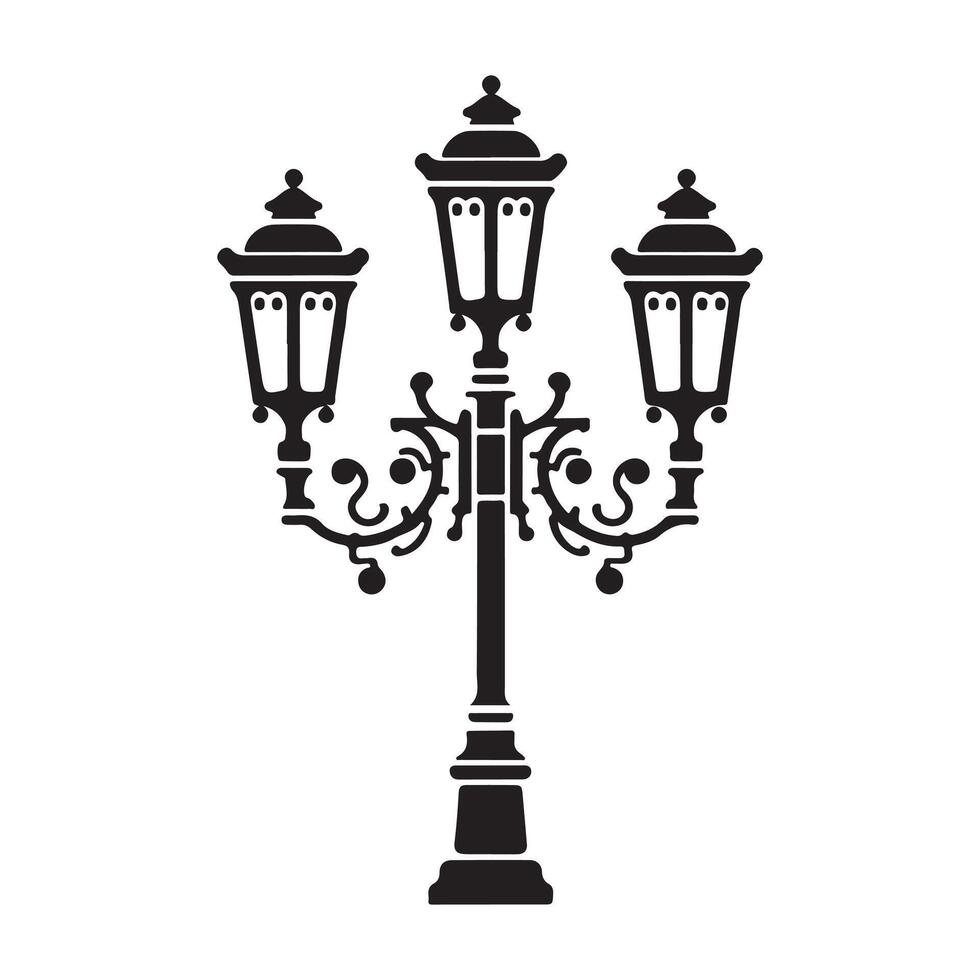 A classic lamppost silhouette, showcasing a slender pole and ornate lantern, symbolizing timeless elegance and guiding light vector