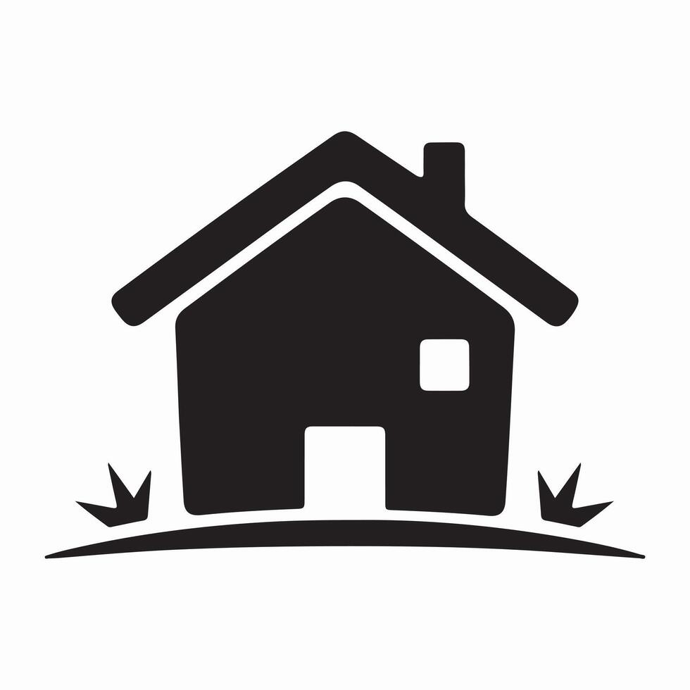 A simple home icon silhouette, featuring a classic roofline and doorway, symbolizing comfort, security, and belonging. vector