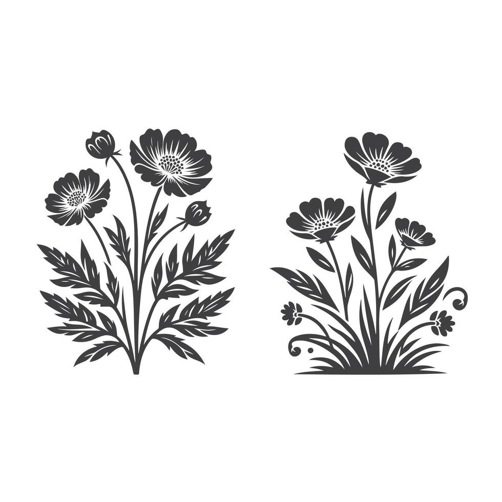 A delicate flower silhouette, showcasing elegant petals and a subtle stem, symbolizing beauty, growth, and natural simplicity vector