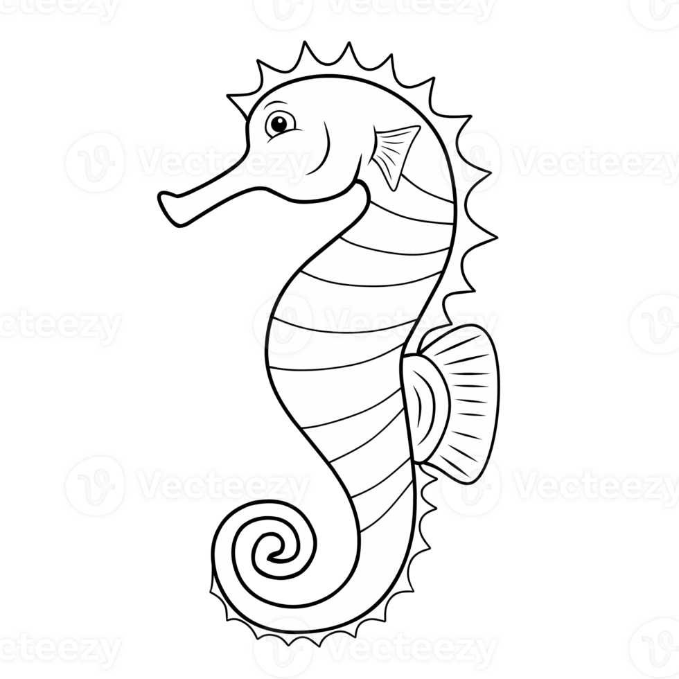 line sea horse cartoon isolated png