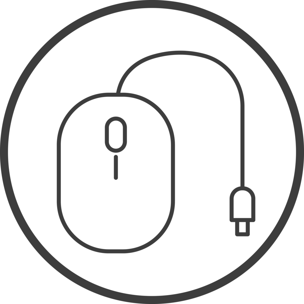 mouse computer icon in line black circle frames, line icon png