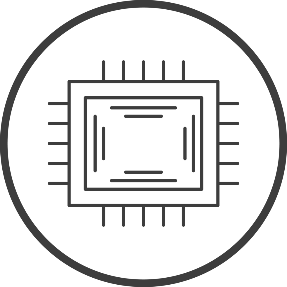 CPU chip computer icon in line black circle frames, line icon png