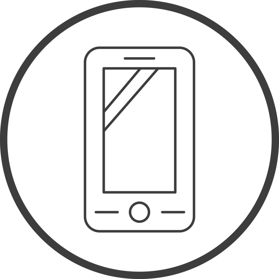 smartphone icon in line black circle frames, line icon png