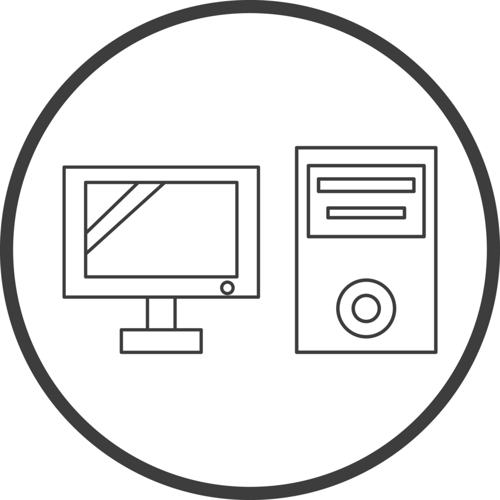 computer icon in line black circle frames, line icon png