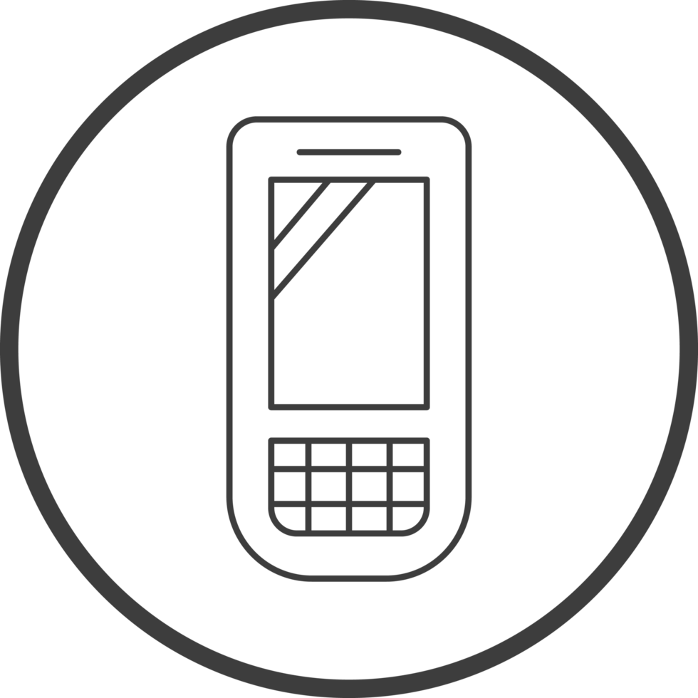 mobile phone icon in line black circle frames, line icon png