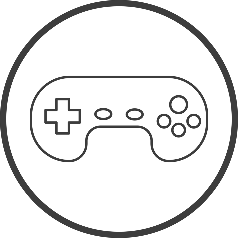console joystick icon in line black circle frames, line icon png