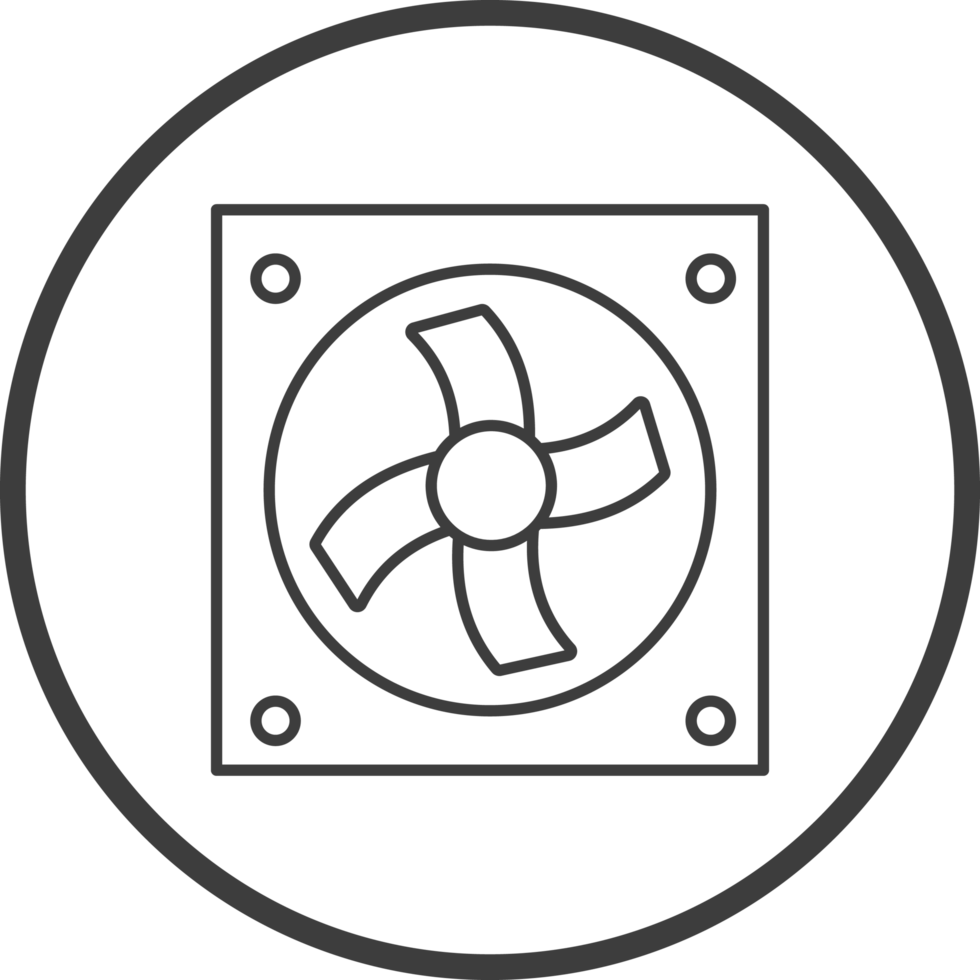 cooling fan computer icon in line black circle frames, line icon png