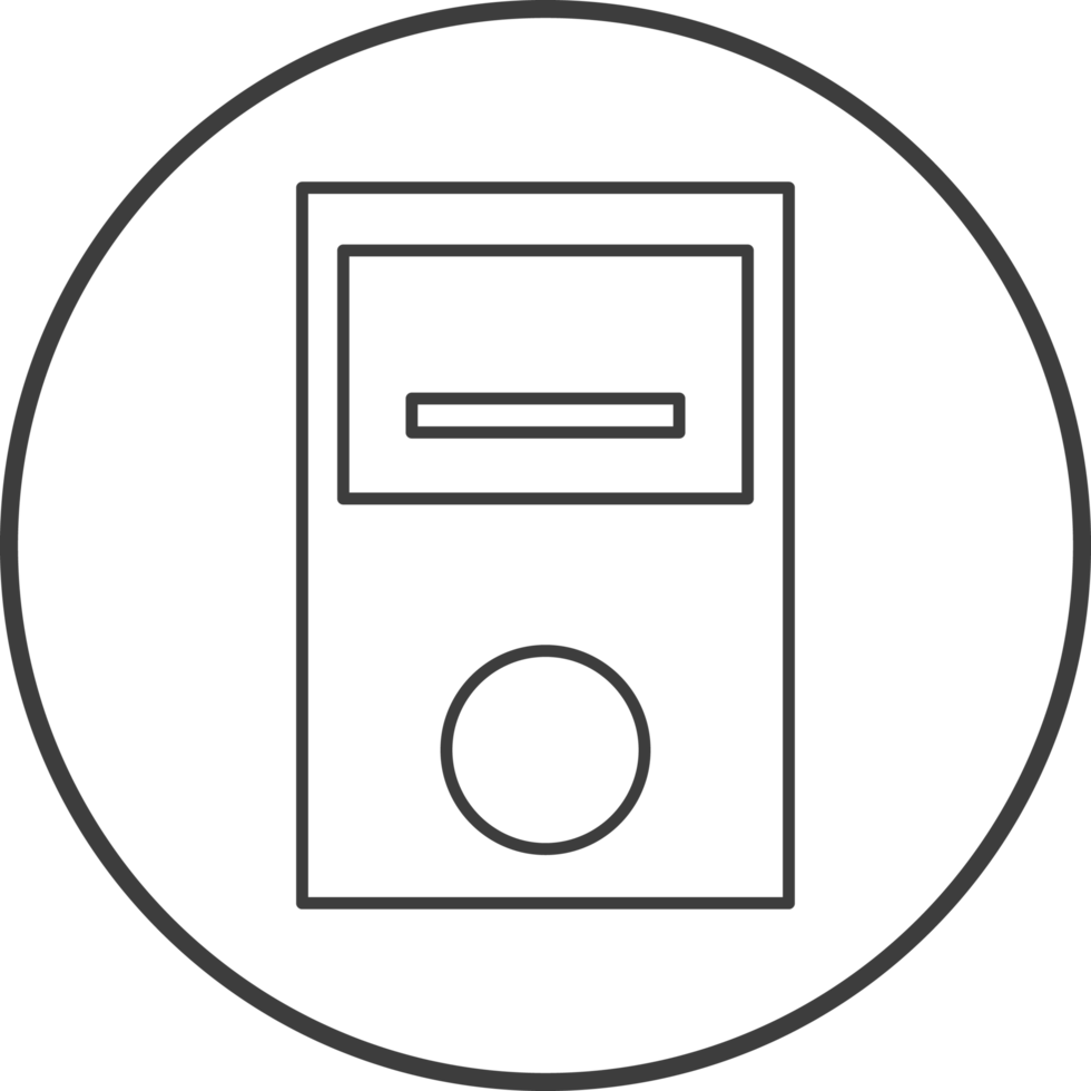 case computer icon in line black circle frames, line icon png