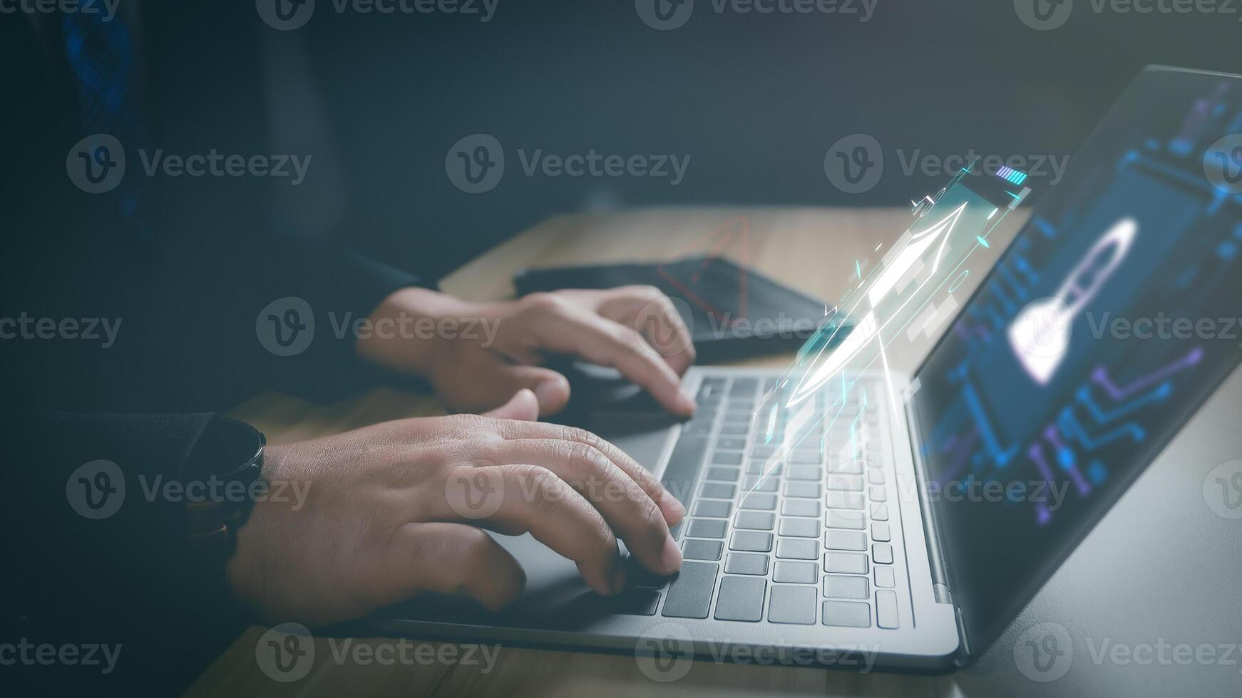 Cyber security technology digital information, lock mark cybersecurity internet, protect attacks from a hacker. concept of password privacy on an online system, secure data from crime, virus cyber. photo