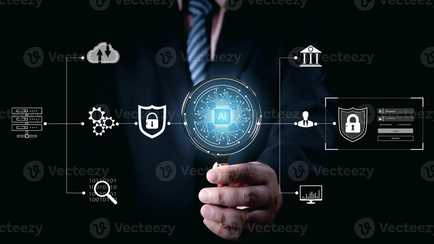 Ai technology, Artificial Intelligence. man using technology smart robot AI, artificial intelligence by enter command prompt for generates something, Futuristic technology transformation. Chat with Ai photo