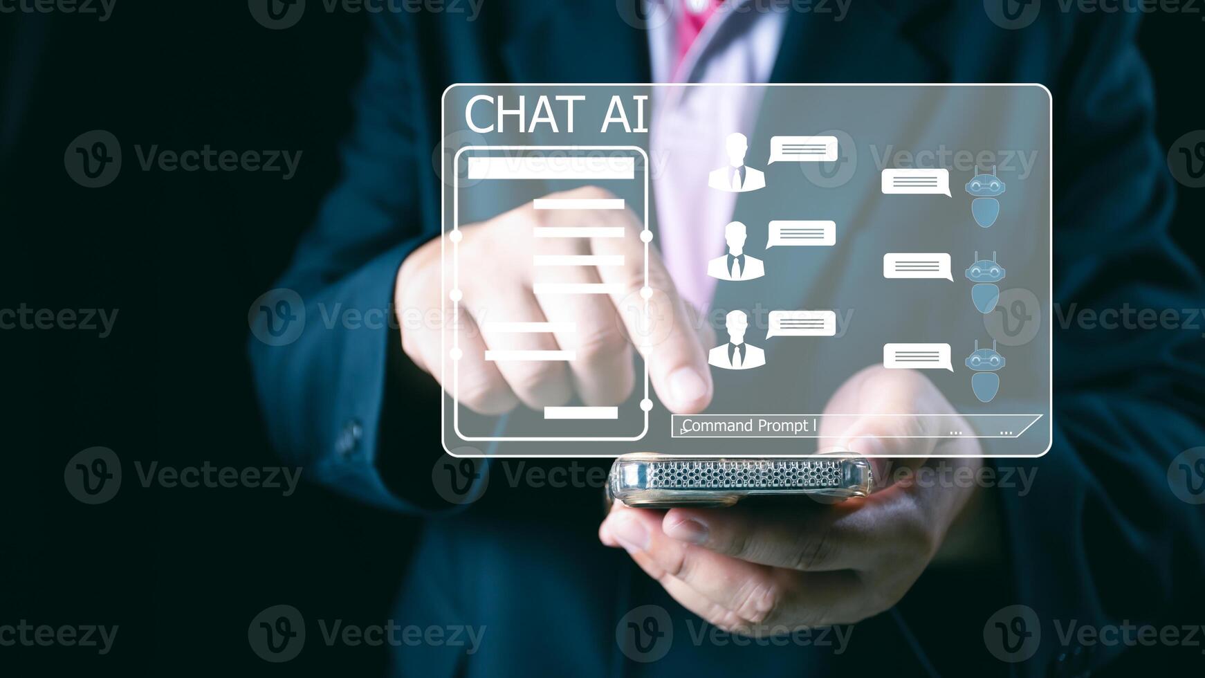 Ai technology, Artificial Intelligence. man using technology smart robot AI, artificial intelligence by enter command prompt for generates something, Futuristic technology transformation. Chat with Ai photo