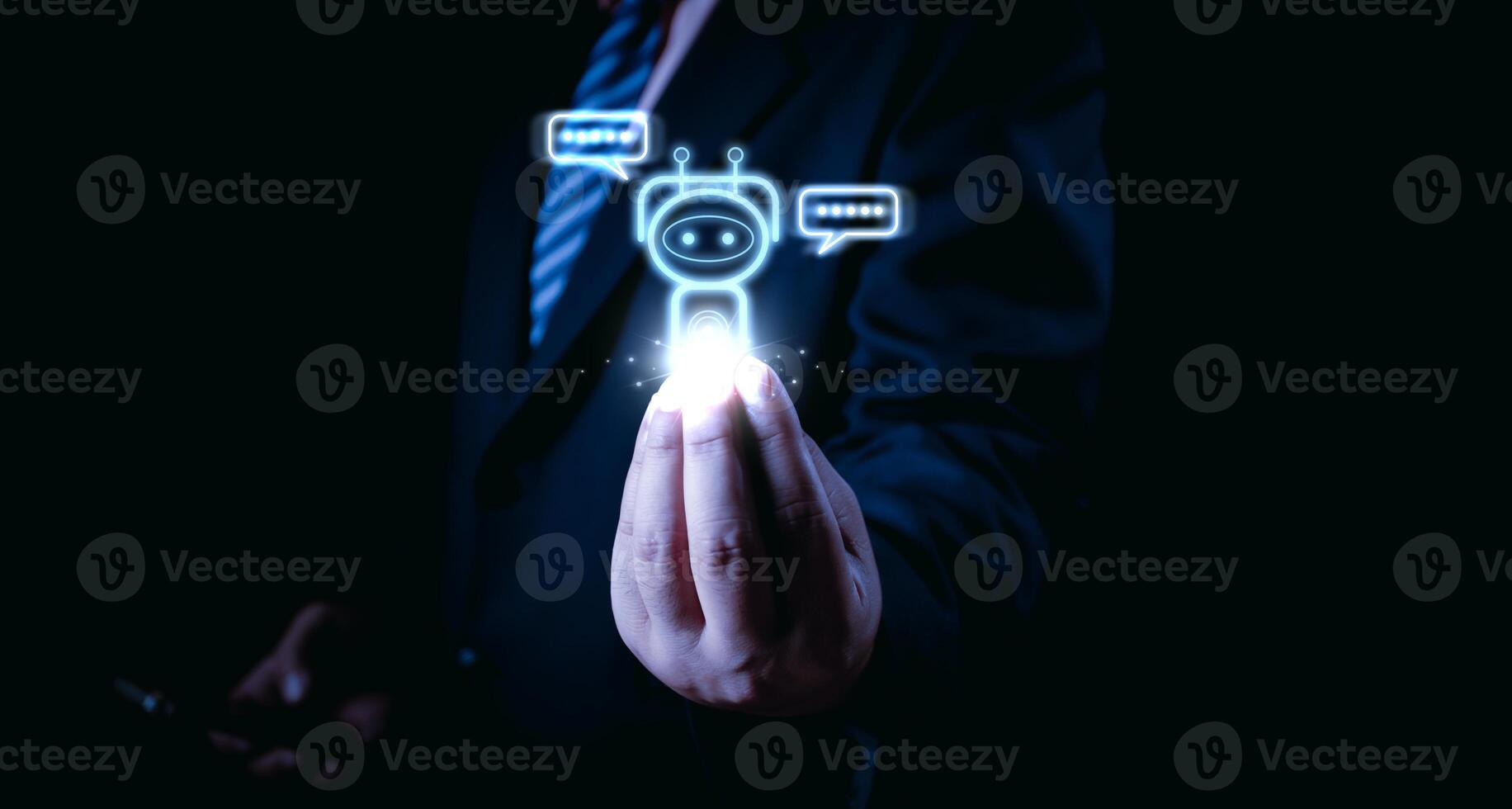 Ai technology, Artificial Intelligence. man using technology smart robot AI, artificial intelligence by enter command prompt for generates something, Futuristic technology transformation. Chat with Ai photo