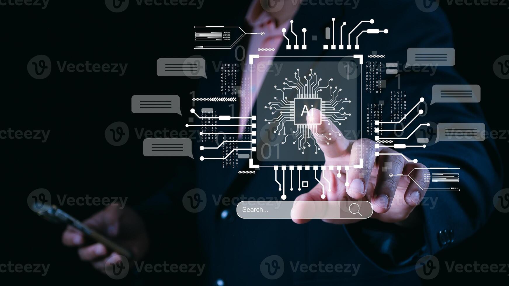 Ai technology, Artificial Intelligence. man using technology smart robot AI, artificial intelligence by enter command prompt for generates something, Futuristic technology transformation. Chat with Ai photo