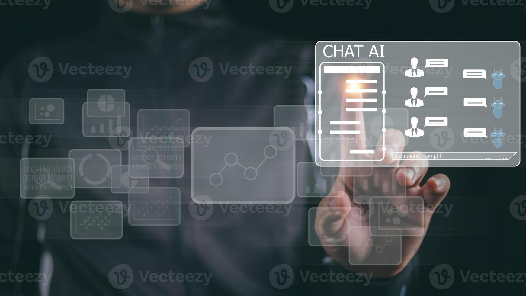 Ai technology, Artificial Intelligence. man using technology smart robot AI, artificial intelligence by enter command prompt for generates something, Futuristic technology transformation. Chat with Ai photo