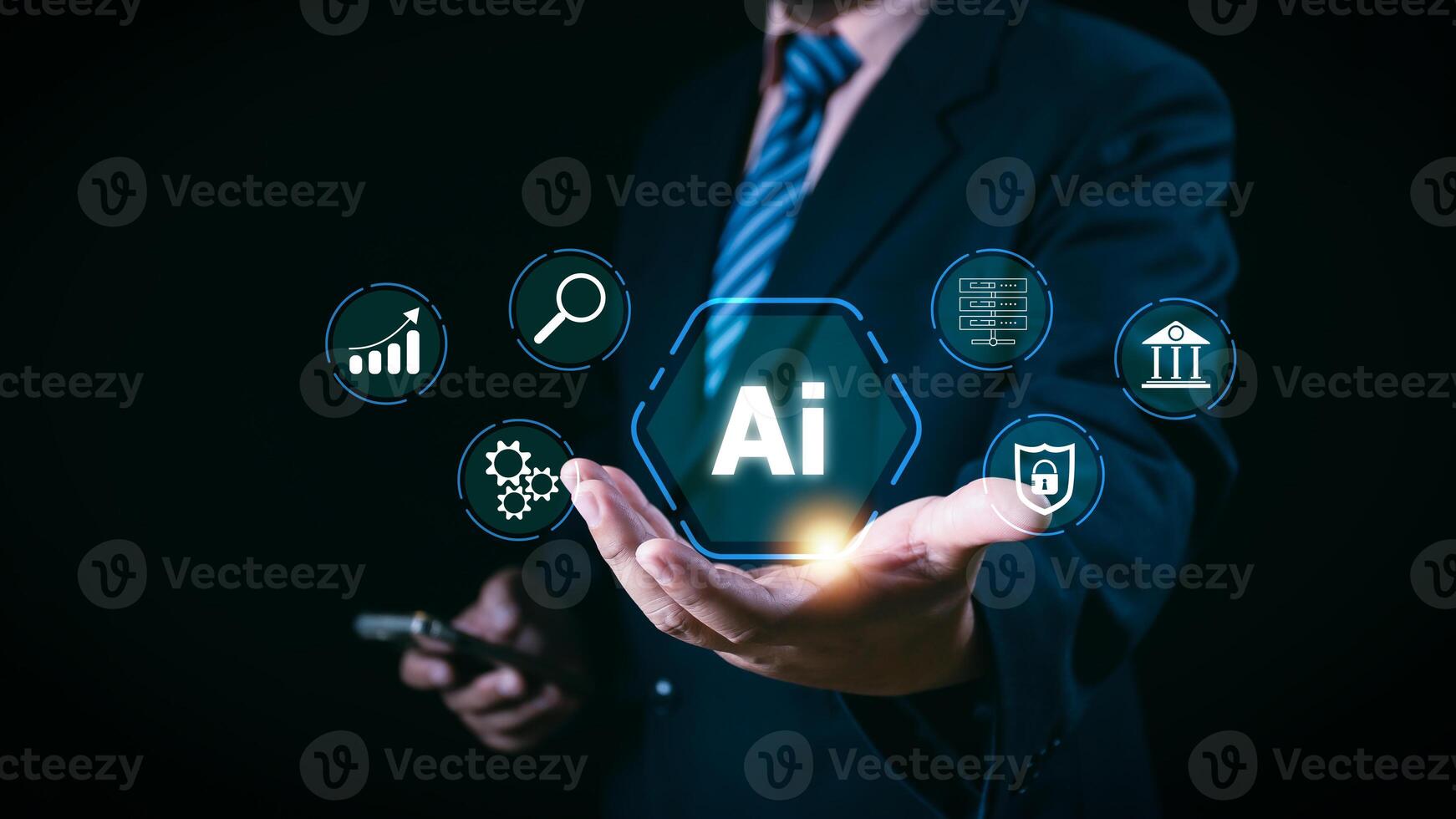 Ai technology, Artificial Intelligence. man using technology smart robot AI, artificial intelligence by enter command prompt for generates something, Futuristic technology transformation. Chat with Ai photo