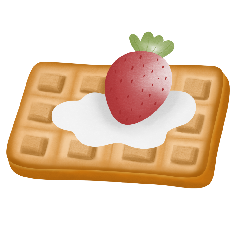waffle and cream strawberry hand drawn transparency illustration png