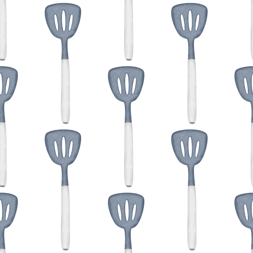 Slotted spatula seamless pattern with transparent background in a noise grainy texture style breakfast concept, illustration png