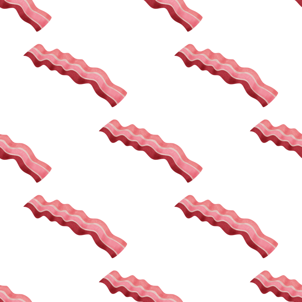 Bacon seamless pattern with transparent background in a noise grainy texture style breakfast concept, illustration png