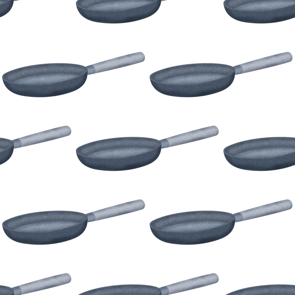 Frying pan seamless pattern with transparent background in a noise grainy texture style breakfast concept, illustration png