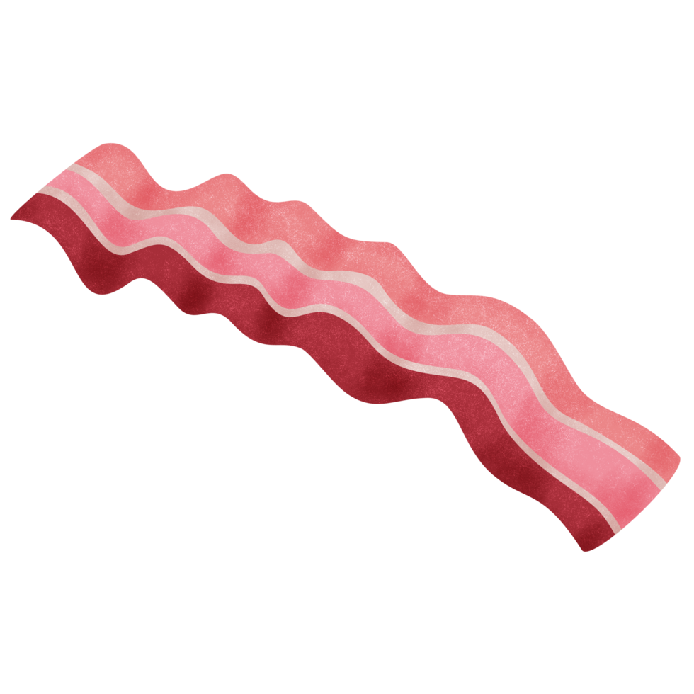Bacon with transparent background in a noise grainy texture style breakfast concept, illustration png