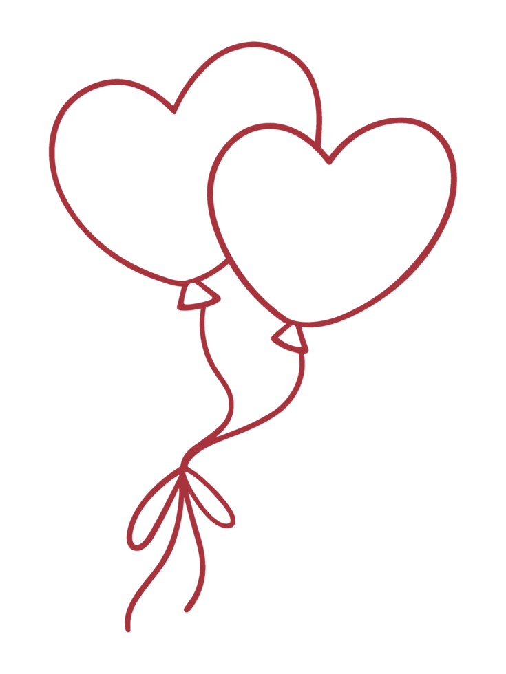 Heart balloons Valentines day Galentines drawing cute minimalist doodle romantic wedding anniversary party decor girly retro coquette theme aesthetic illustration isolated transparent background png